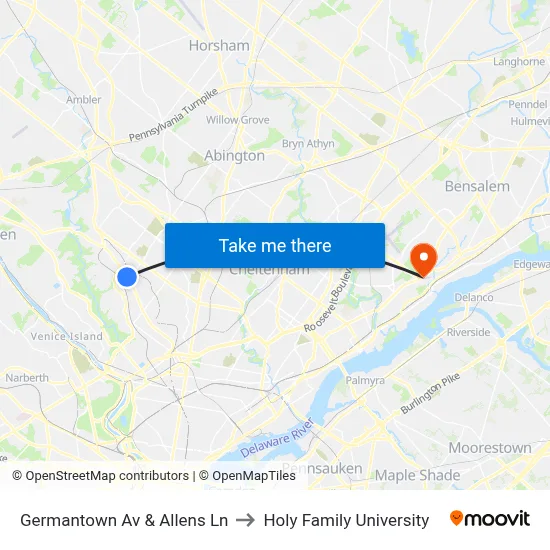 Germantown Av & Allens Ln to Holy Family University map