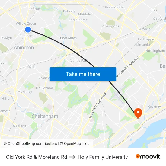 Old York Rd & Moreland Rd to Holy Family University map