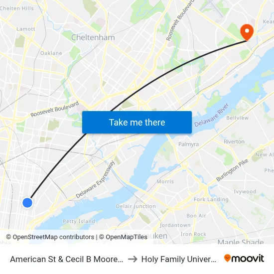 American St & Cecil B Moore Av to Holy Family University map