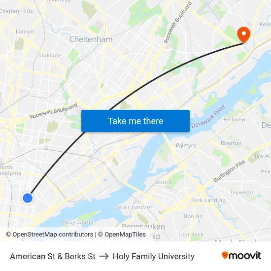 American St & Berks St to Holy Family University map