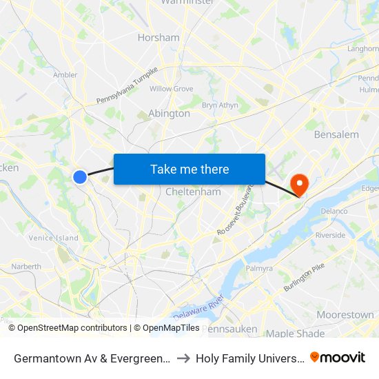 Germantown Av & Evergreen Av to Holy Family University map