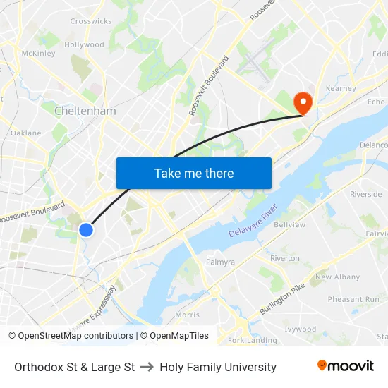 Orthodox St & Large St to Holy Family University map