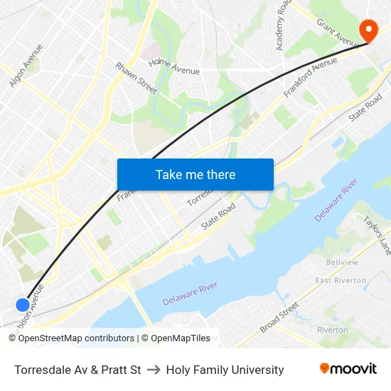 Torresdale Av & Pratt St to Holy Family University map