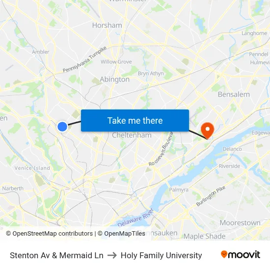 Stenton Av & Mermaid Ln to Holy Family University map