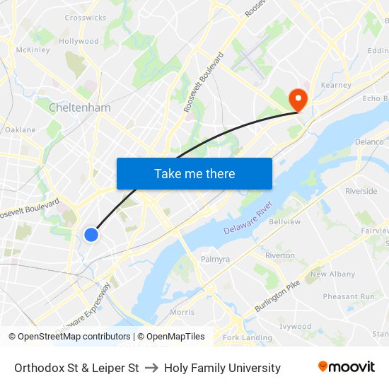 Orthodox St & Leiper St to Holy Family University map