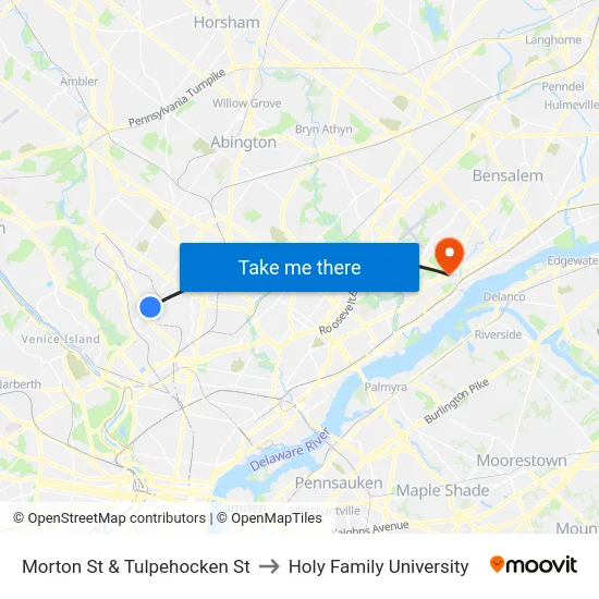 Morton St & Tulpehocken St to Holy Family University map