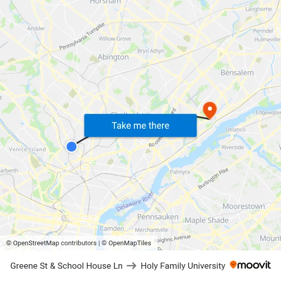 Greene St & School House Ln to Holy Family University map