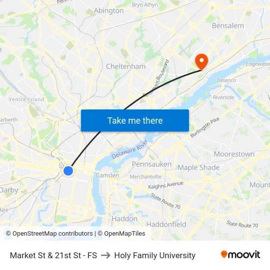 Market St & 21st St - FS to Holy Family University map