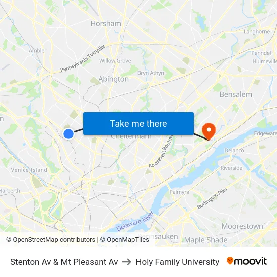 Stenton Av & Mt Pleasant Av to Holy Family University map