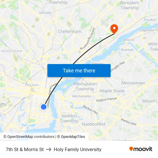 7th St & Morris St to Holy Family University map