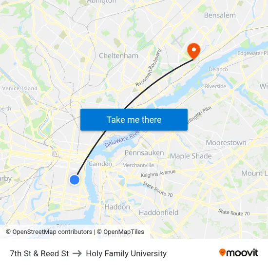 7th St & Reed St to Holy Family University map