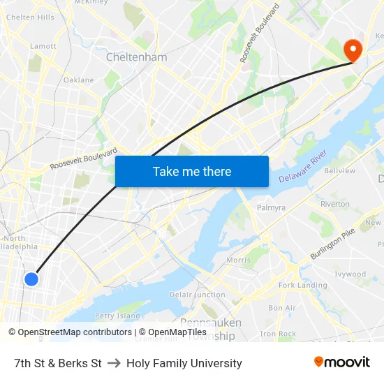 7th St & Berks St to Holy Family University map
