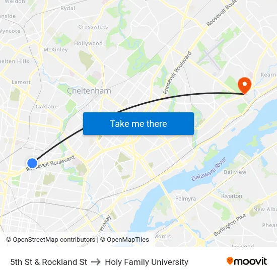 5th St & Rockland St to Holy Family University map