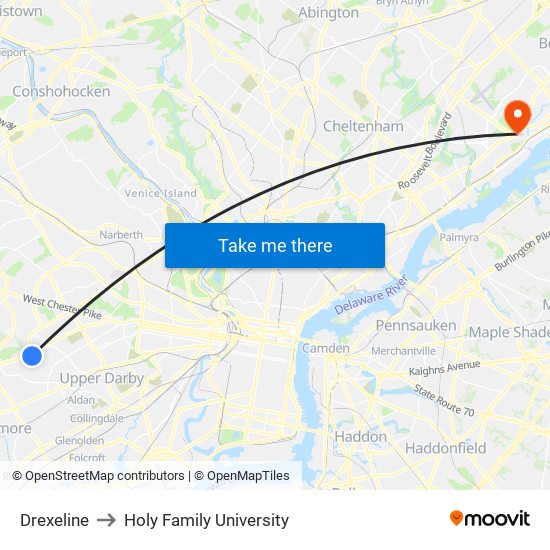 Drexeline to Holy Family University map