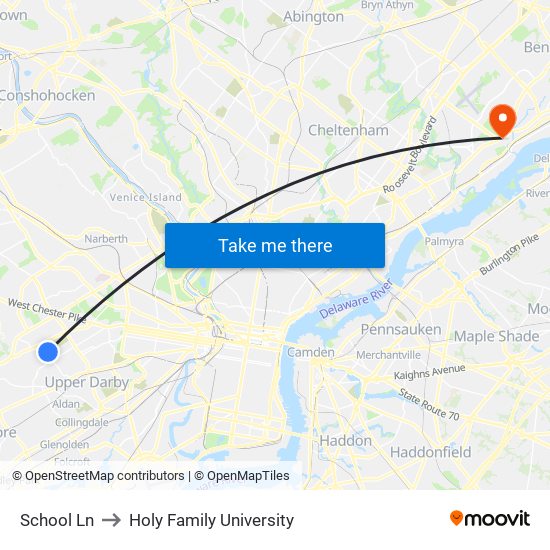 School Ln to Holy Family University map