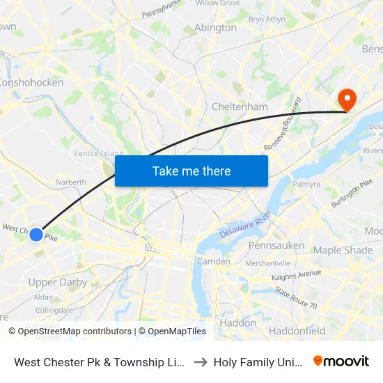 West Chester Pk & Township Line Rd - Fs to Holy Family University map