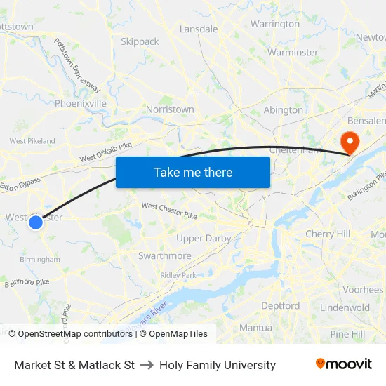 Market St & Matlack St to Holy Family University map
