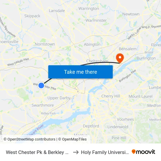 West Chester Pk & Berkley Rd to Holy Family University map