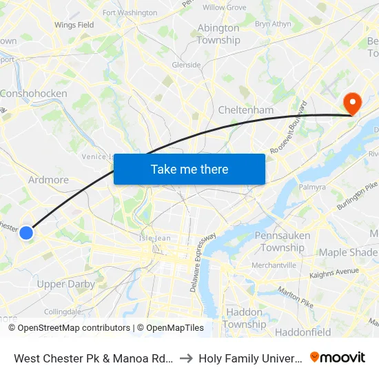 West Chester Pk & Manoa Rd - Fs to Holy Family University map