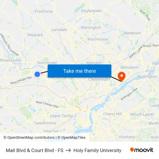 Mall Blvd & Court Blvd - FS to Holy Family University map