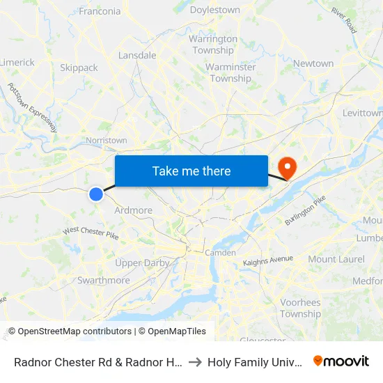 Radnor Chester Rd & Radnor Hotel Dr to Holy Family University map