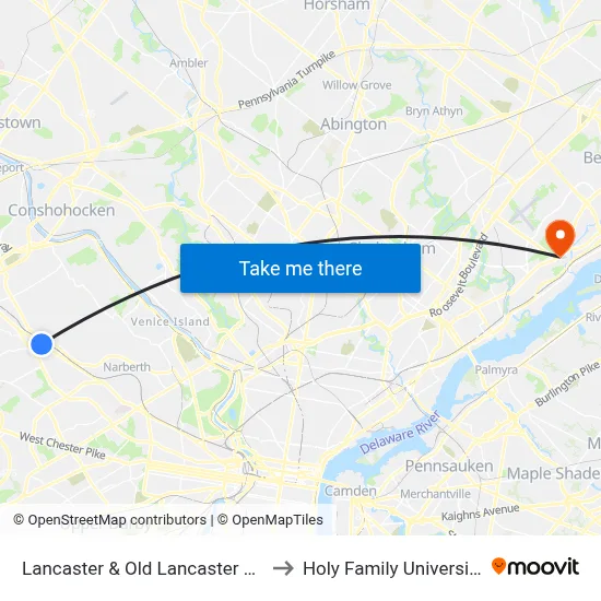 Lancaster & Old Lancaster Rd to Holy Family University map