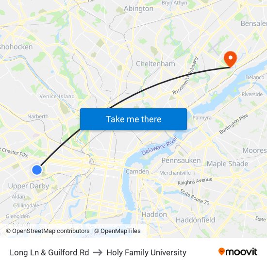 Long Ln & Guilford Rd to Holy Family University map