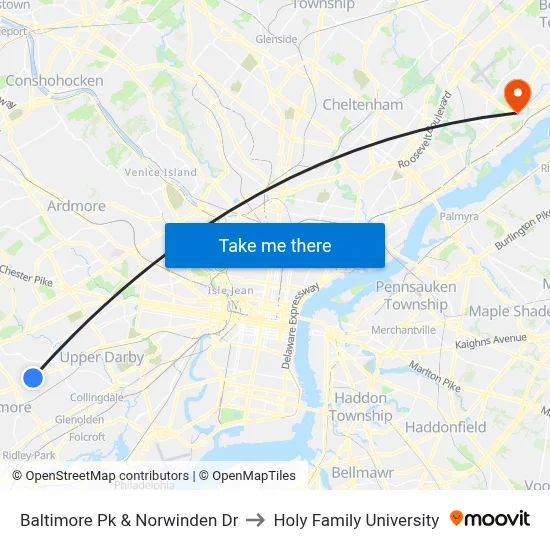Baltimore Pk & Norwinden Dr to Holy Family University map