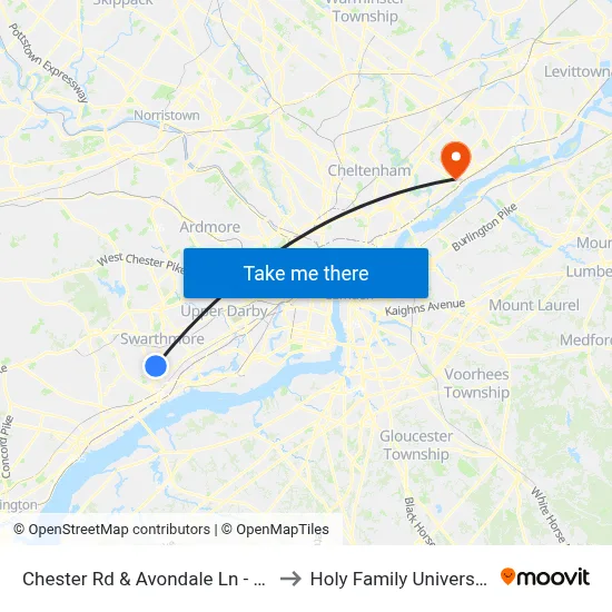 Chester Rd & Avondale Ln - FS to Holy Family University map