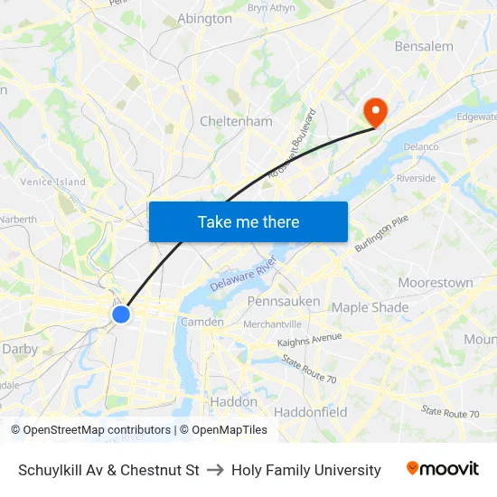 Schuylkill Av & Chestnut St to Holy Family University map