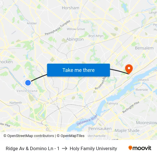 Ridge Av & Domino Ln - 1 to Holy Family University map