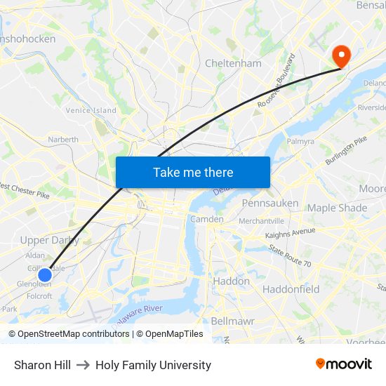 Sharon Hill to Holy Family University map