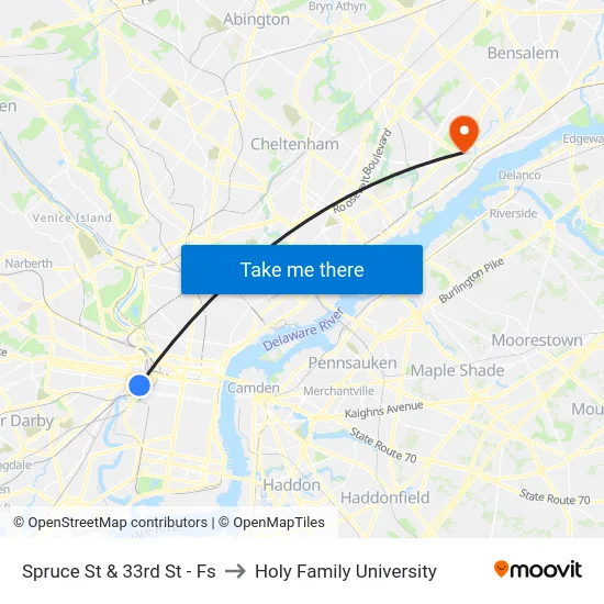 Spruce St & 33rd St - Fs to Holy Family University map