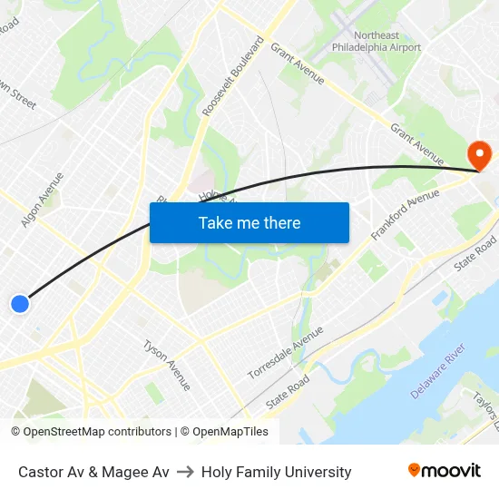 Castor Av & Magee Av to Holy Family University map