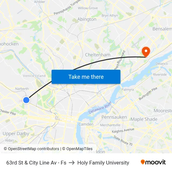 63rd St & City Line Av - Fs to Holy Family University map