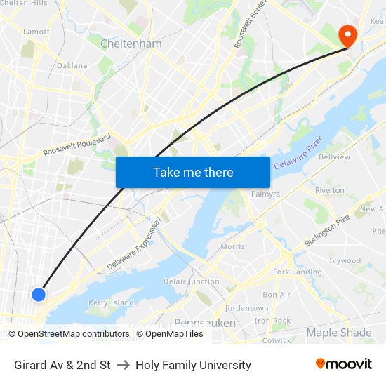 Girard Av & 2nd St to Holy Family University map