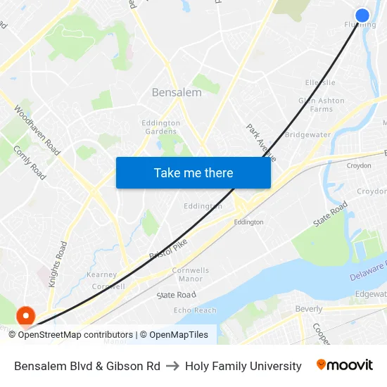 Bensalem Blvd & Gibson Rd to Holy Family University map