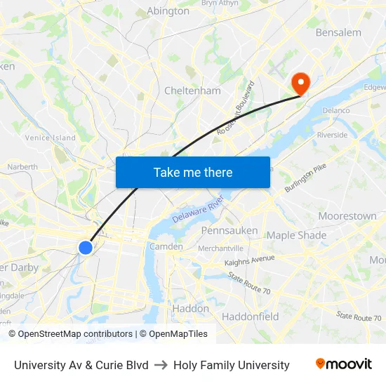 University Av & Curie Blvd to Holy Family University map