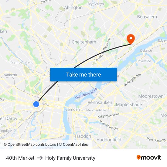 40th-Market to Holy Family University map