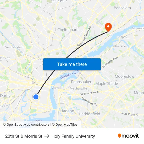 20th St & Morris St to Holy Family University map