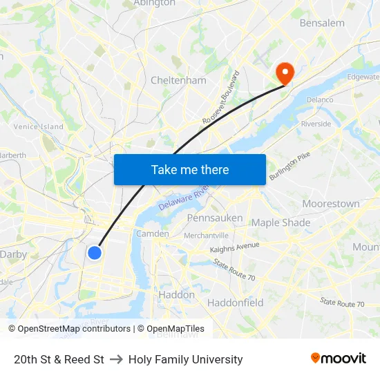 20th St & Reed St to Holy Family University map
