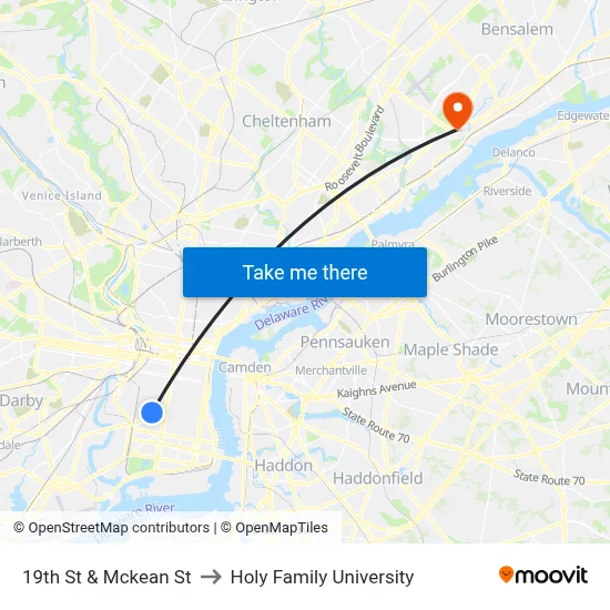 19th St & Mckean St to Holy Family University map