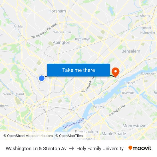 Washington Ln & Stenton Av to Holy Family University map