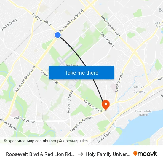Roosevelt Blvd & Red Lion Rd - FS to Holy Family University map