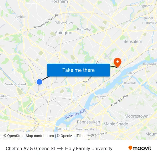 Chelten Av & Greene St to Holy Family University map