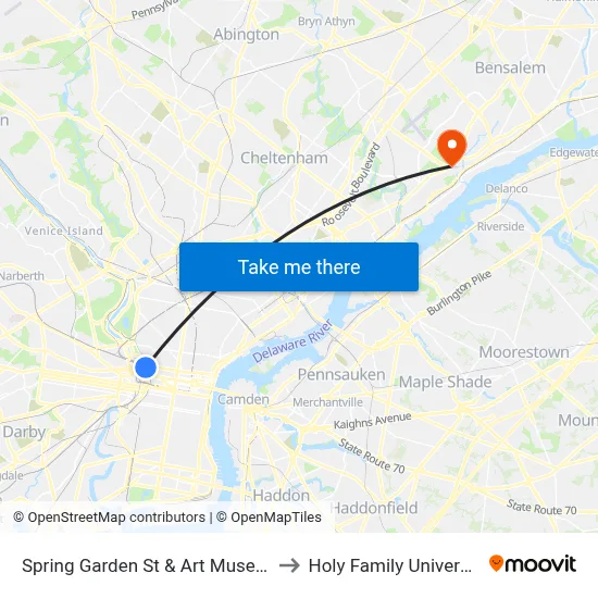 Spring Garden St & Art Museum to Holy Family University map