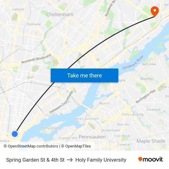 Spring Garden St & 4th St to Holy Family University map