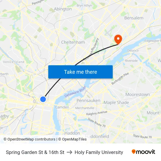 Spring Garden St & 16th St to Holy Family University map