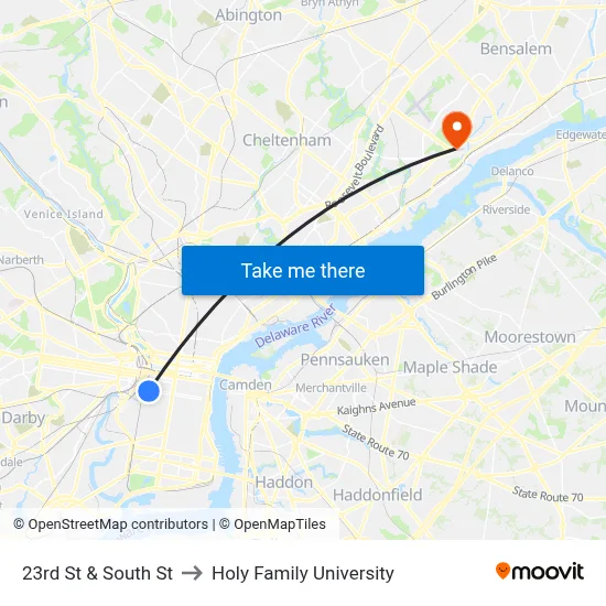 23rd St & South St to Holy Family University map