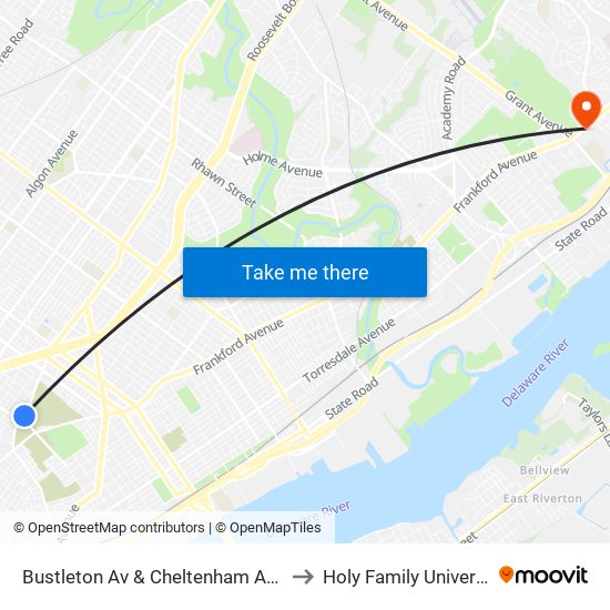 Bustleton Av & Cheltenham Av - Fs to Holy Family University map